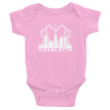 Load image into Gallery viewer, Charlotte Skyline with Crown Sunrise Fade with text - Infant